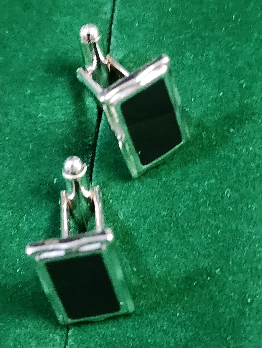Vintage Silver & Black Rectangular Cufflinks - Classic Men's Accessory